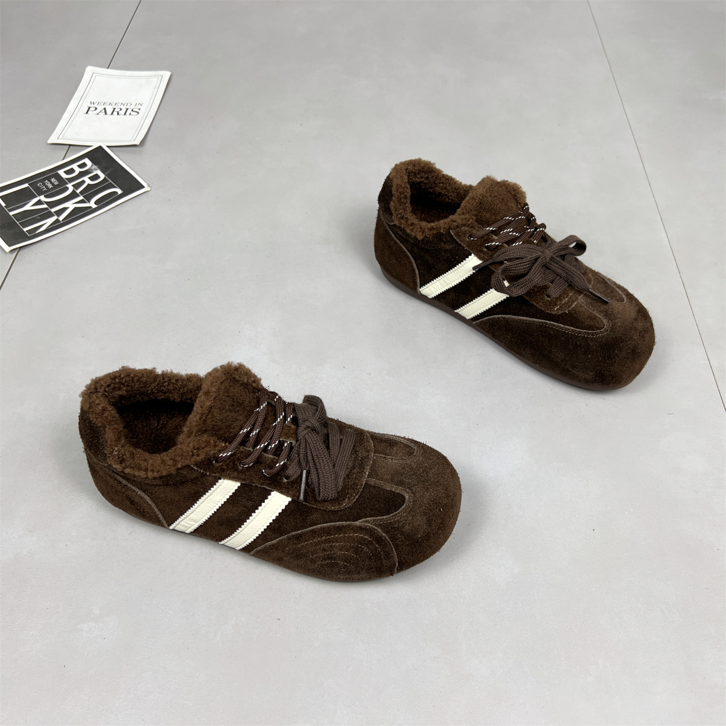 真皮加绒复古德训鞋女款2025冬季