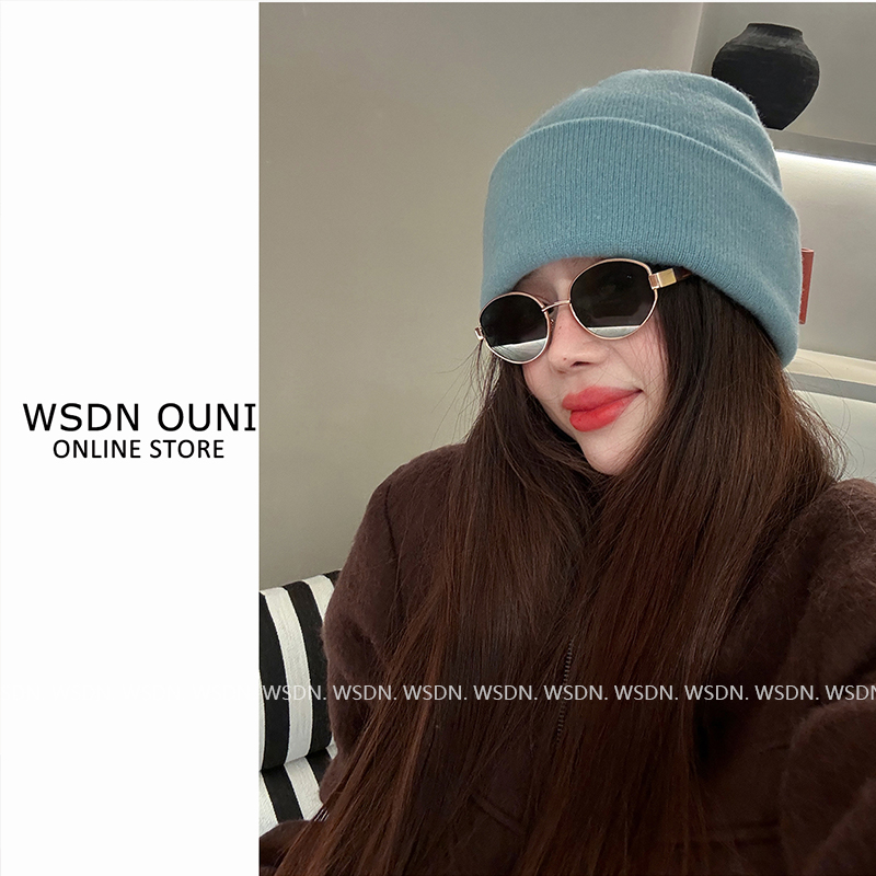 【100澳洲羊毛无缝一体】韩系氛围感冷帽秋冬百搭保暖翻边包头帽