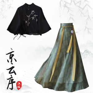 夏季薄款新中式古风改良宋制汉服女汉元素半身裙八破裙国风套装女