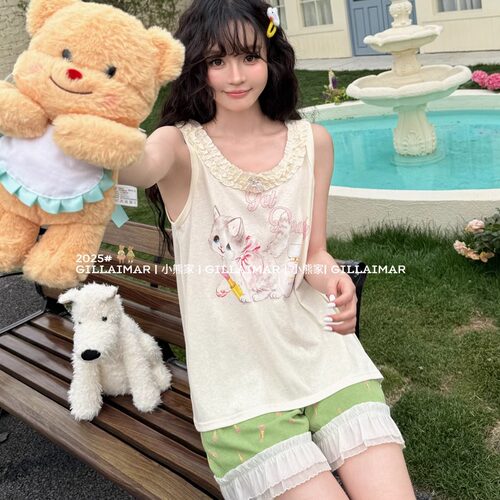 GillAimar小熊家背心短裤睡衣女
