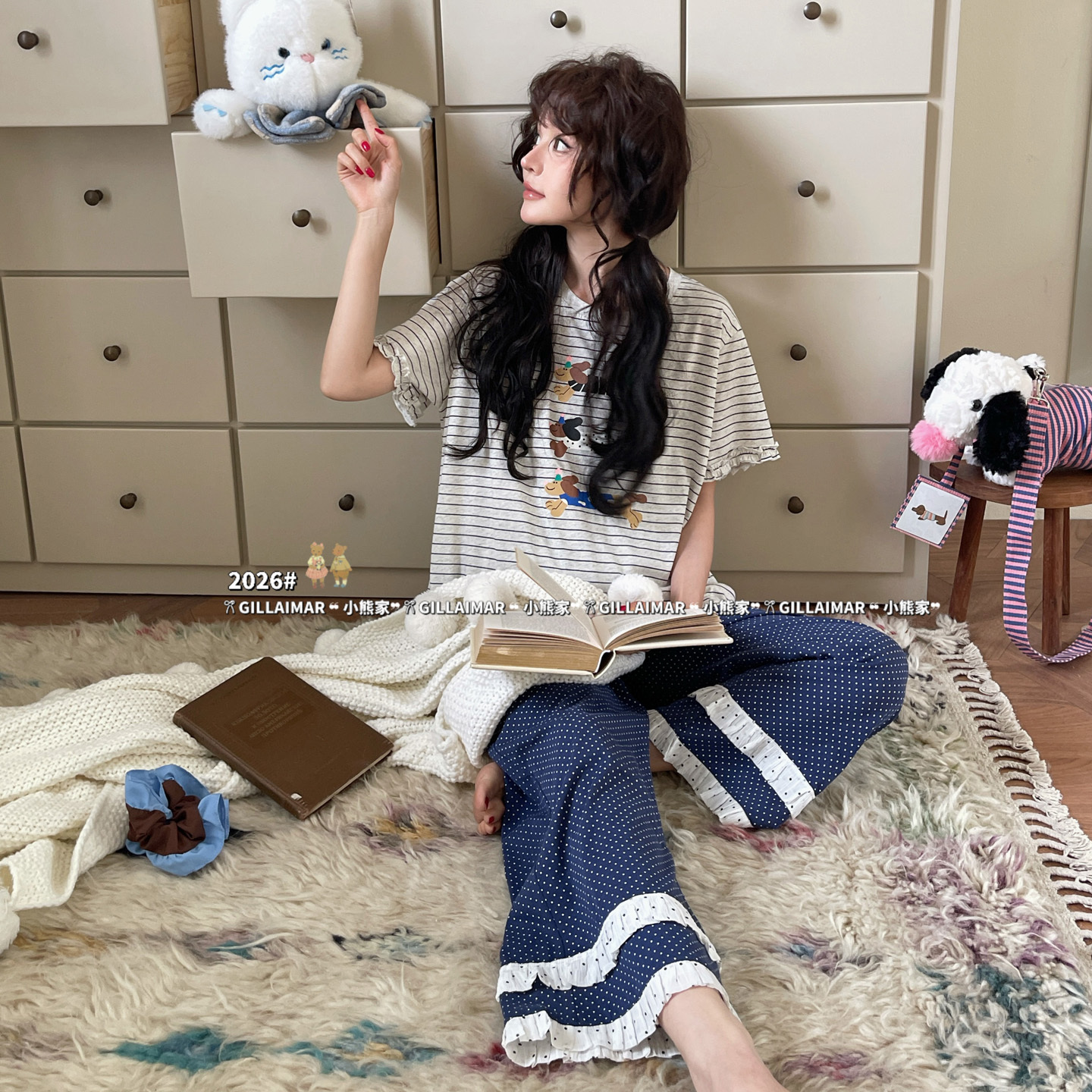 GillAimar小熊家睡衣女短袖长裤