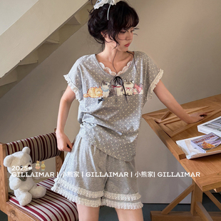 夏季 Aimar睡衣女款 短袖 短裤 小猫小熊家家居服可外穿 特价 新款 Gill