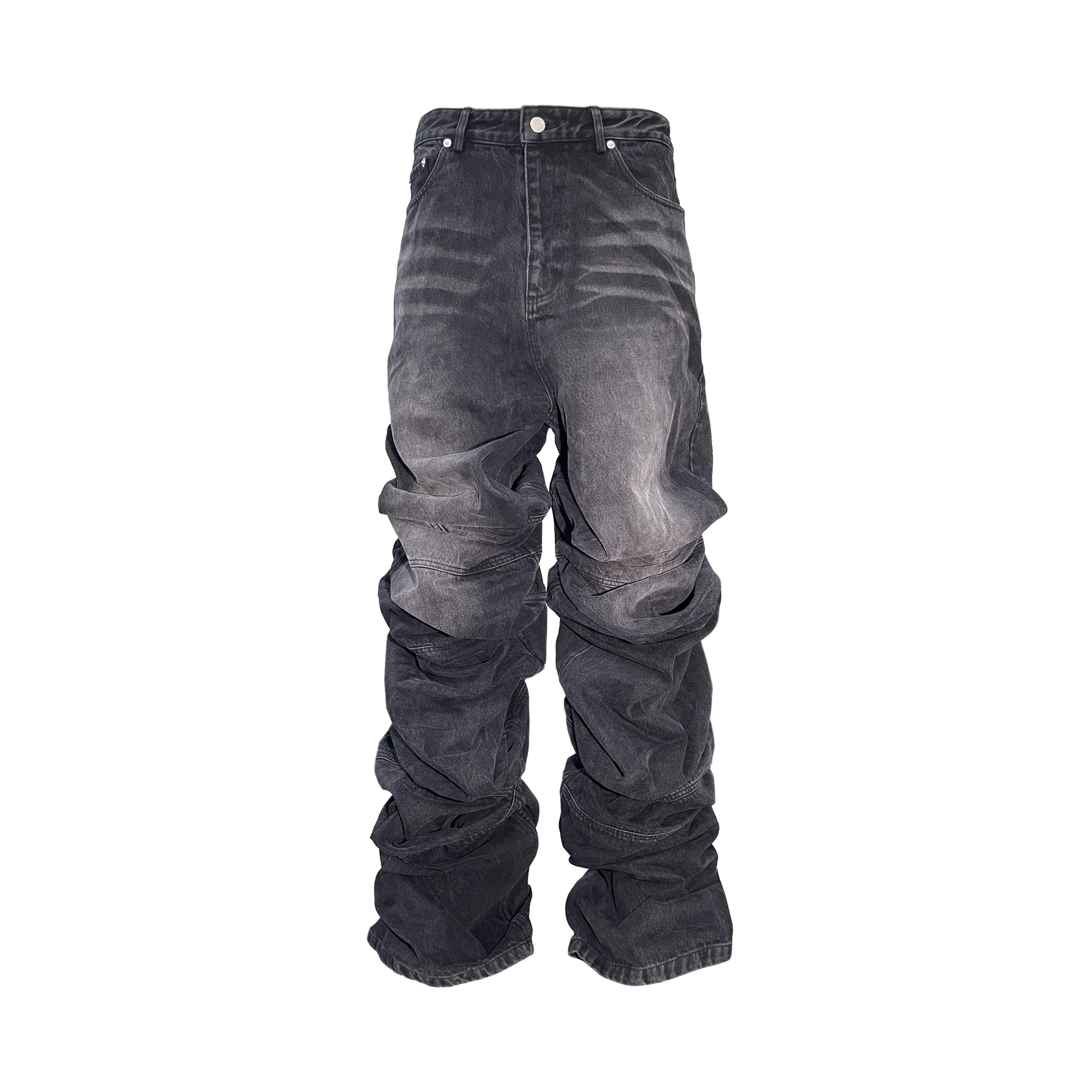 pccvision折叠褶皱牛仔裤