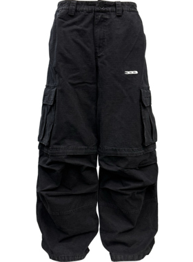 [PCCVISION] 3MAN0N 水洗做旧可拆卸宽松cargo打褶刺绣logo工装裤