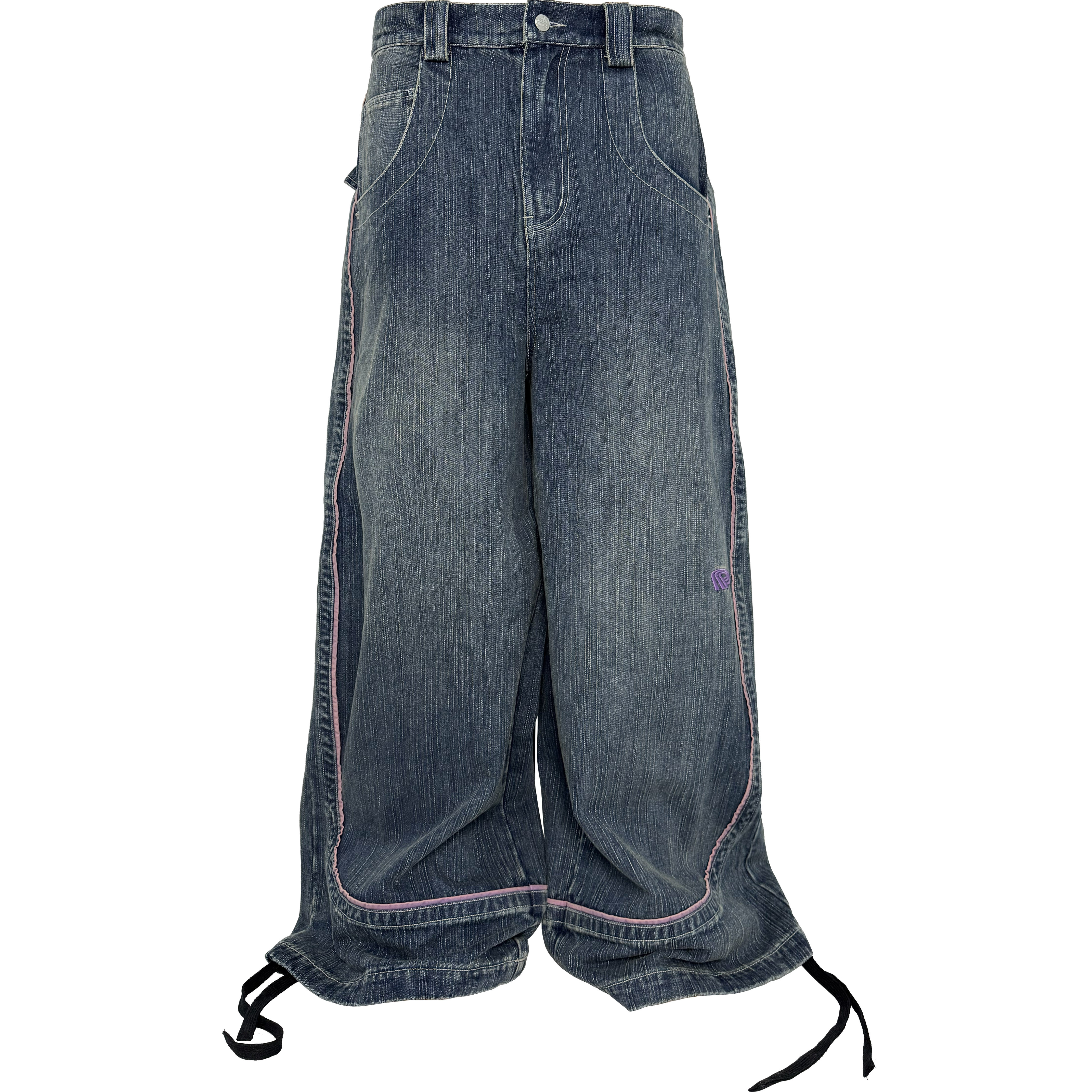 pccvision刺绣宽松做旧牛仔裤