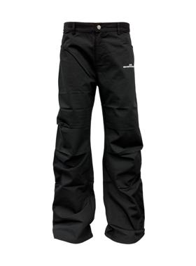 [PCCVISION]3MAN0N 333娱乐基础褶皱黑色宽松男士休闲裤潮牌