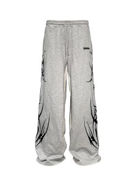 [PCCVISION] 3MAN0N 拼接图腾刺绣灰色宽松baggy卫裤