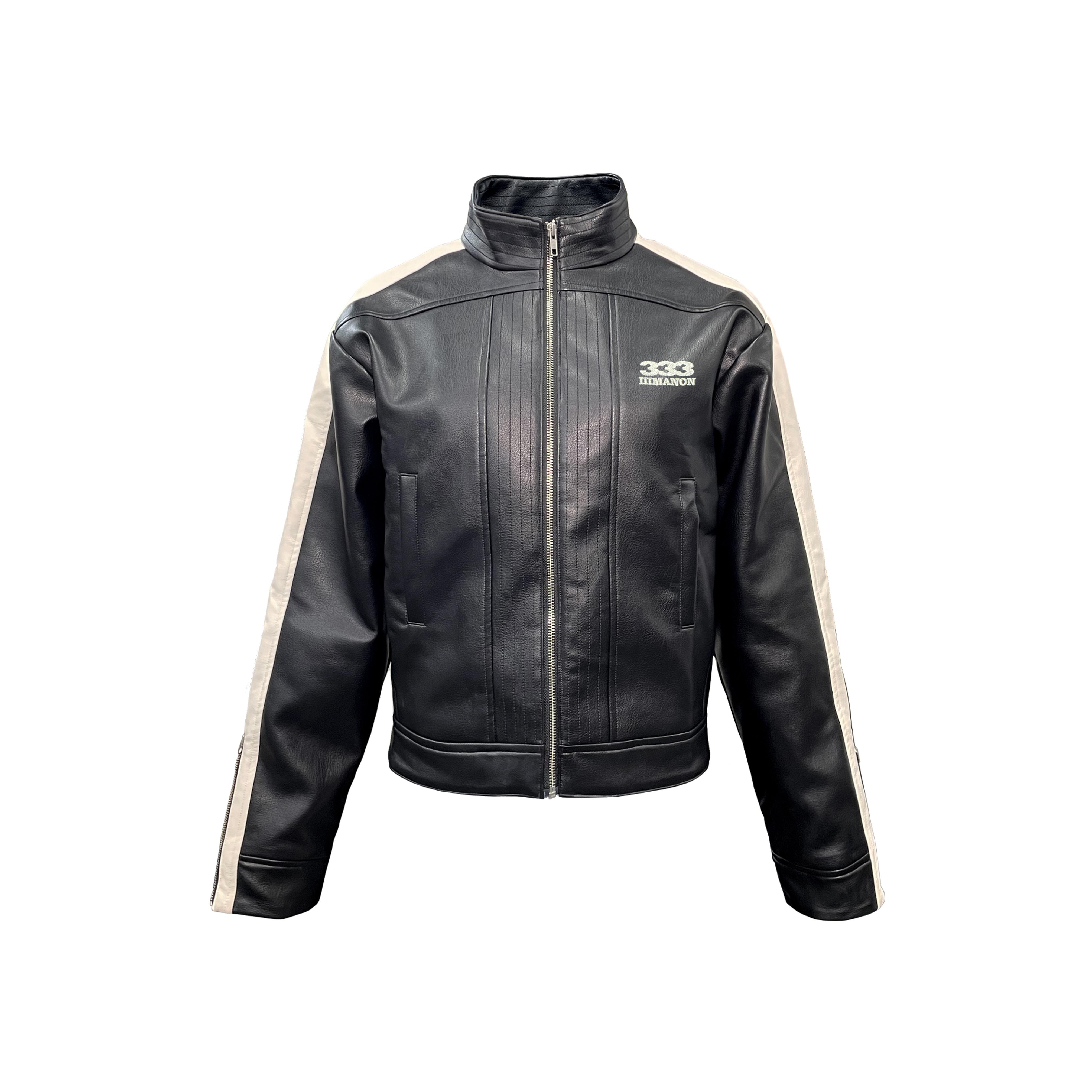 PCCVISION条纹立领皮夹克