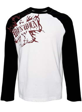 [PCCVISION] 3MAN0N 红色十字黑白插肩印花圆领套头长袖t恤