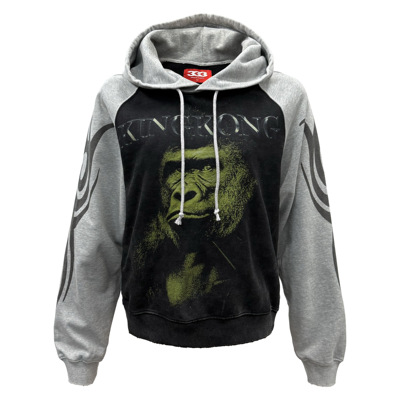[PCCVISION] 3MAN0N KINGKONG金刚黑灰撞色印花连帽套头卫衣