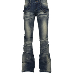 [PCCVISION] 3MAN0N 蓝色弯刀水洗做旧图腾刺绣弹性紧身喇叭裤