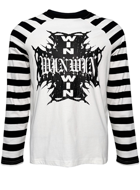 [PCCVISION] 3MAN0N WINCROSS条纹插肩印花圆领套头长袖t恤