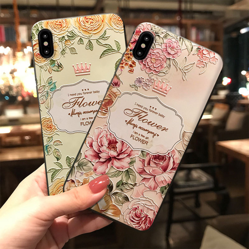 玫瑰适用于苹果16/15/14/13/12/11/X浮雕手机壳向日葵iPhone11pro/14promax/Xsmax牡丹7/8plus/12mini花朵se3