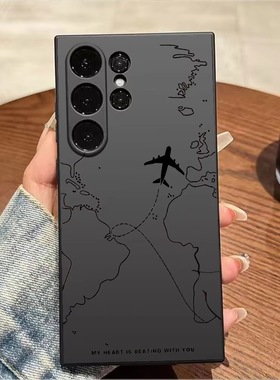 飞机航线适用于三星S25ultra/S24FE/S23/S22磨砂手机壳S22ultra航空A73/A55/A54/A15/A25地图A24全包A36/A35