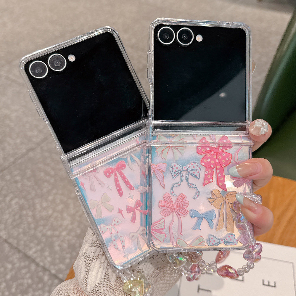 少女蝴蝶结适用于三星Zflip7/Zflip6折叠手机壳Samsung Zflip5彩绘Zflip7FE镭射炫彩Z flip7透明硬壳