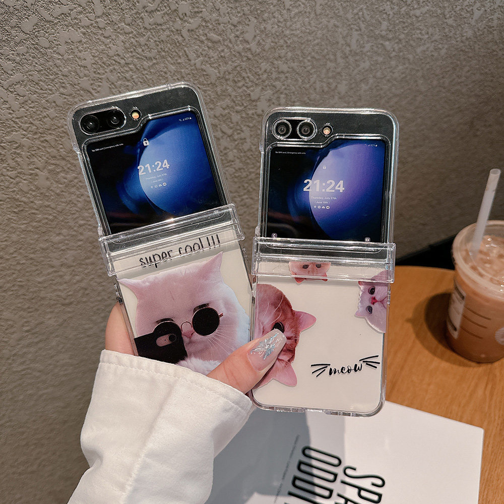 自拍猫适用于三星Zflip7/Zflip6折叠手机壳Samsung Zflip5搞怪猫咪Zflip4带斜挎绳Zflip3透明保护套硬壳
