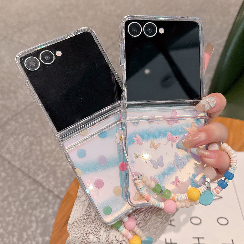 笑脸波点适用于三星Zflip7/Zflip6折叠手机壳Samsung Zflip5蝴蝶Zflip7FE镭射炫彩Z flip7透明硬壳彩绘