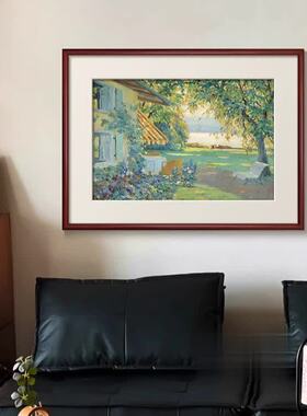 《艺术家花园》轻法式绿色风景客厅装饰画中古风春天卧室床头挂画