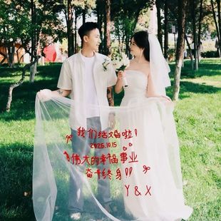 diy字结婚领证拍照道具扭扭棒创意婚纱照头纱外景海景红字白纱