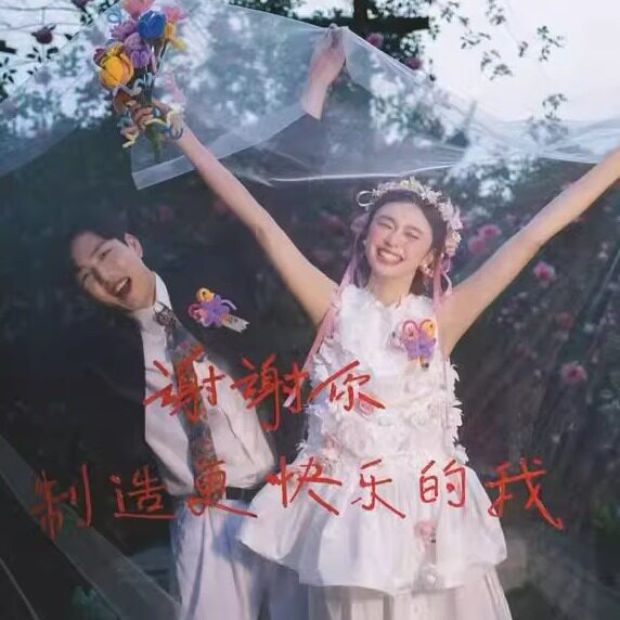 结婚领证拍照道具红毛线粘字头纱创意婚纱照外景海景旅拍红字白纱