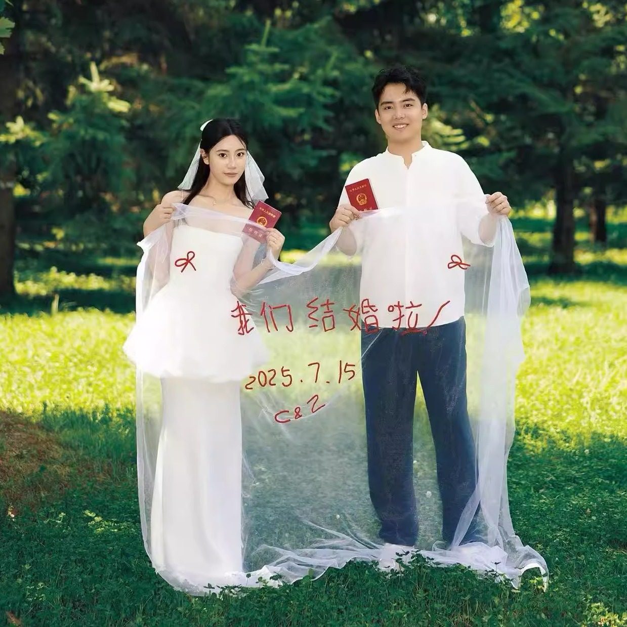 结婚领证拍照道具粘字头纱