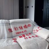 扭扭棒红色字成品头纱领证新娘我们结婚啦新人拍照道具