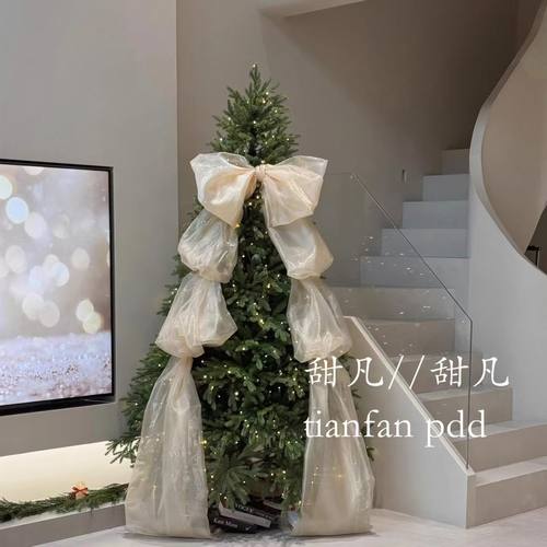 圣诞树装饰香槟欧根纱蝴蝶结挂饰