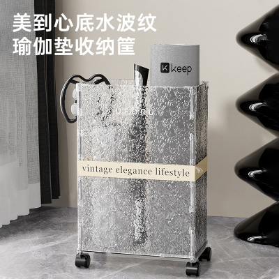瑜伽垫收纳筐运动器材收纳篮哑铃置物架带滚轮健身体育用品可移动