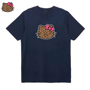 夏季潮牌豹纹KT猫咪纯棉短袖t恤男女街头宽松大码情侣装休闲上衣