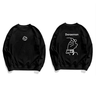 秋冬潮牌叮当猫圆领卫衣男女长袖情侣外套宽松大码粉色卫衣打底衫