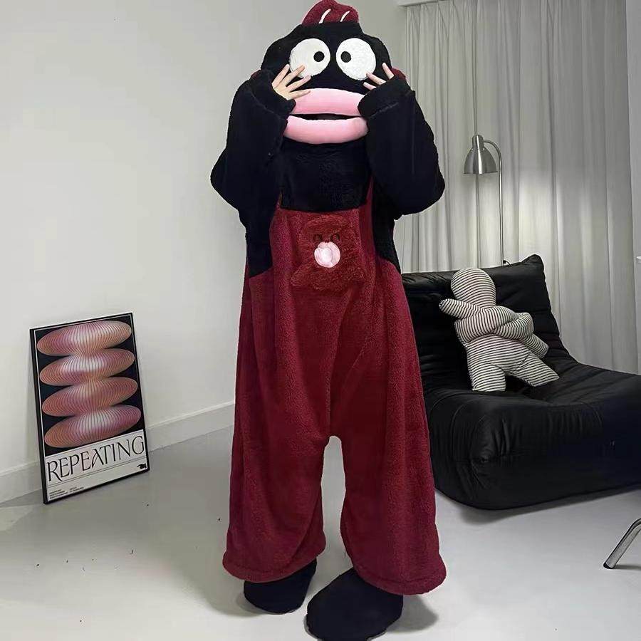 卡通情侣加绒加厚连帽可爱搞怪睡袍男冬天小丑鱼连体睡衣家居服女