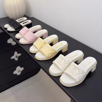 小香风女士菱格线厚底凉拖