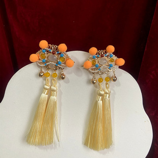 原创手工古风新年毛球醒狮发夹汉服可爱黄色毛绒头饰狮子对夹女童