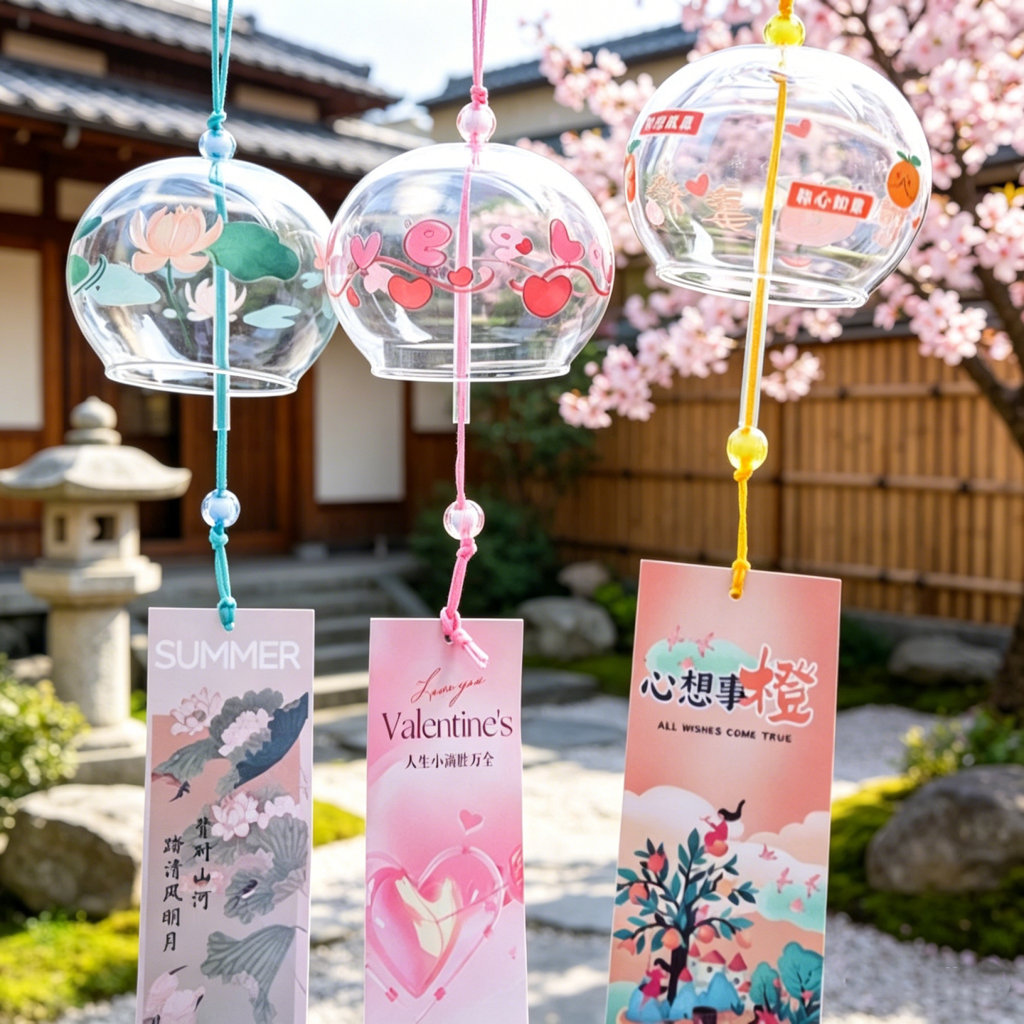 日式樱花玻璃风铃腊肠狗门挂