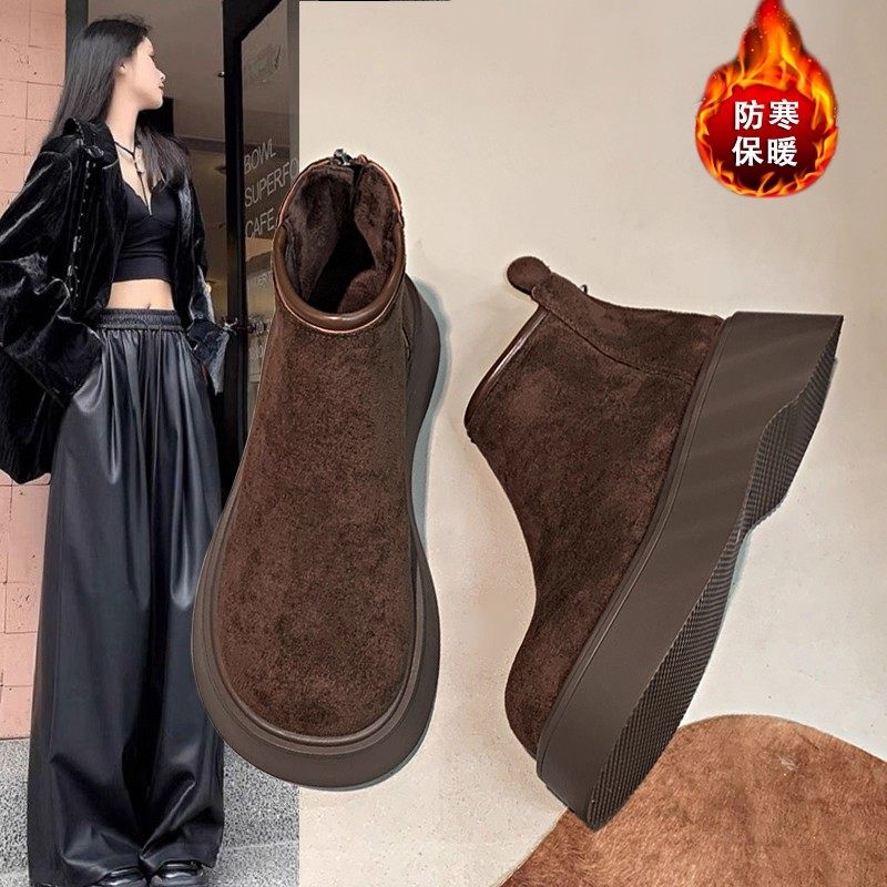 增高厚底雪地靴女2025冬季新款小个子棉靴防滑绒面后拉链加厚棉鞋,女鞋,时尚雪地靴,淘宝优惠券,粉丝福利购,淘宝优惠卷