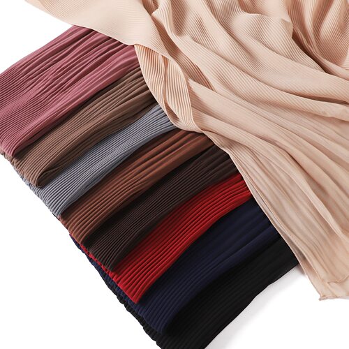 纯色压皱雪纺荷叶边长巾薄透气褶皱女头巾crinkle chiffon scarf