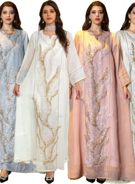 女士旅游亮片连衣裙及脚踝长裙聚会长裙kaftan party dress