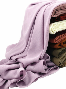 单色雪纺细纹压皱头巾回族褶皱薄款包头巾 chiffon crinkle scarf