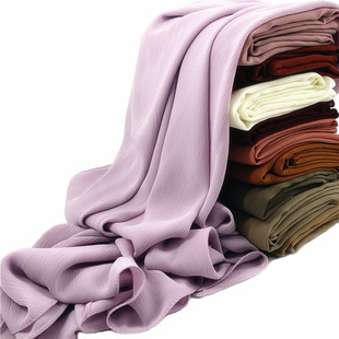 单色雪纺细纹压皱头巾回族褶皱薄款包头巾 chiffon crinkle scarf