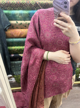 八达晕 真丝花罗香云纱布料玫紫色全孔绞罗桑蚕丝连衣裙旗袍面料