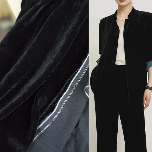 弹力真丝绒桑蚕丝服装黑色
