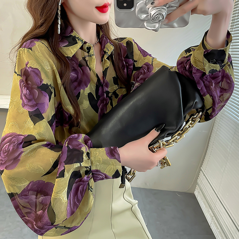 韩版刺绣缇花雪纺女衬衫轻奢