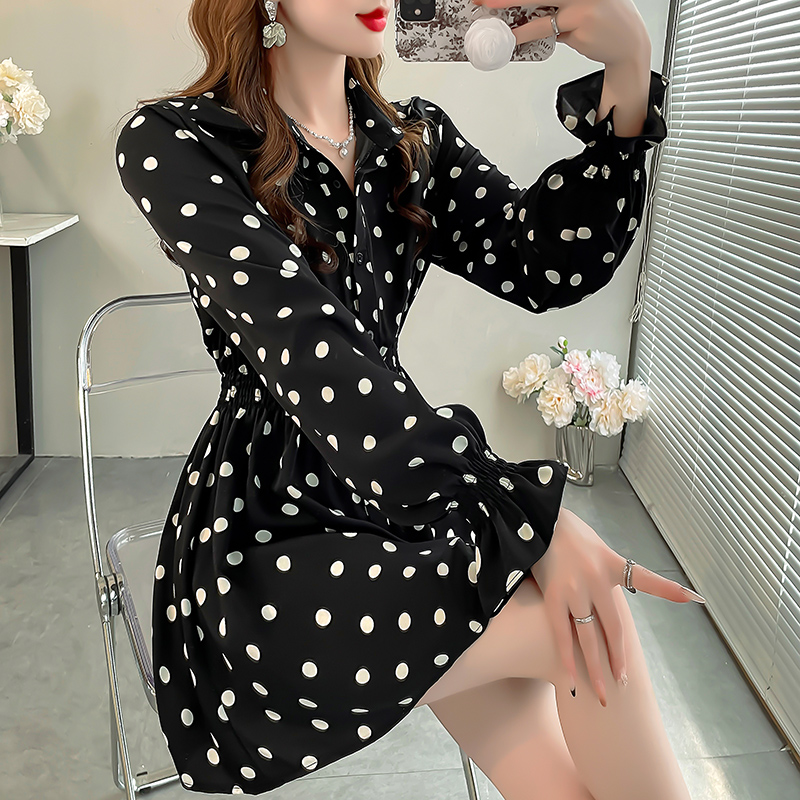 波点印花衬衫女赫本风法式小众