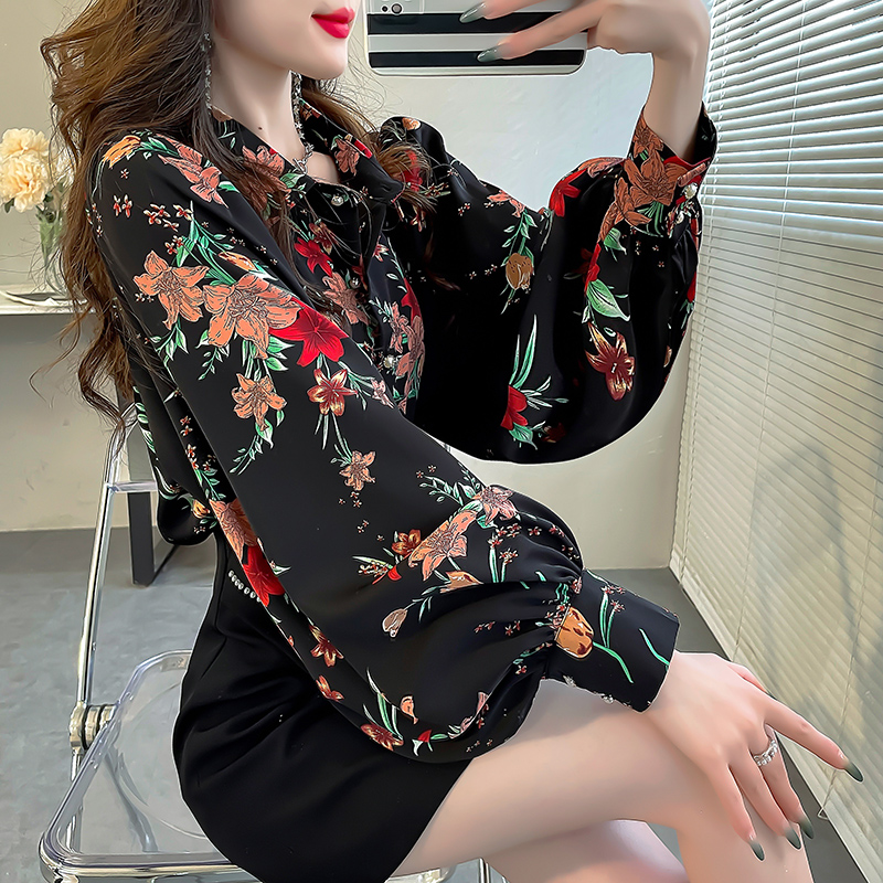 复古印花新中式国风衬衫女