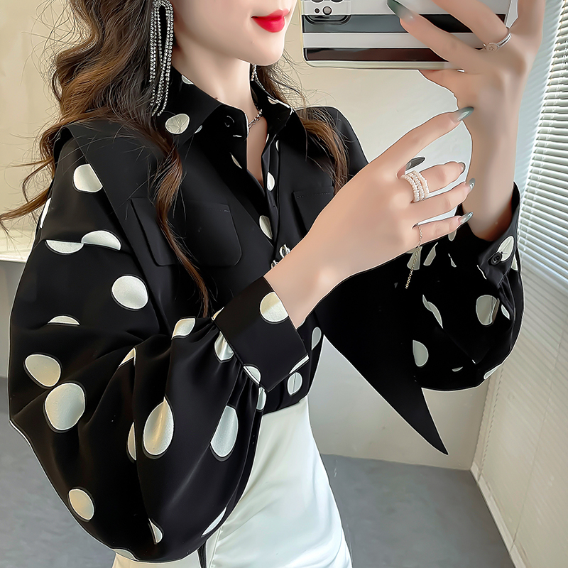 宽松印花衬衫马甲套装两件套洋气时尚时髦气质波点上衣中长衬衣女