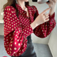 红色波点上衣独特漂亮法式 打底衬衣女 秋装 小衬衫 宽松设计感灯笼袖
