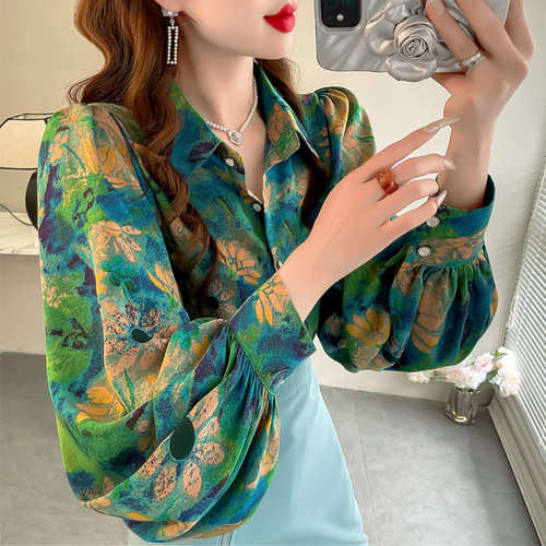 春季国风水墨绿宽松显白大码衬衫