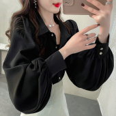 气质翻领灯笼袖 女高级感轻奢纯色衬衣大码 上衣 新雪纺衬衫 2025春装