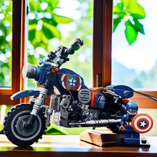 2024中国积木摩托车益智拼装图DIY模型摩托车积木钢铁侠生日礼物