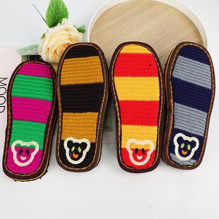 小孩鞋底手工编织彩条勾针鞋绣花牛奶棉线拖鞋防滑耐磨橡胶鞋底